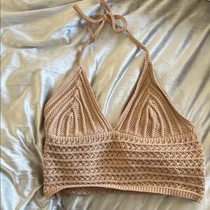 Tan Crochet Halter Top